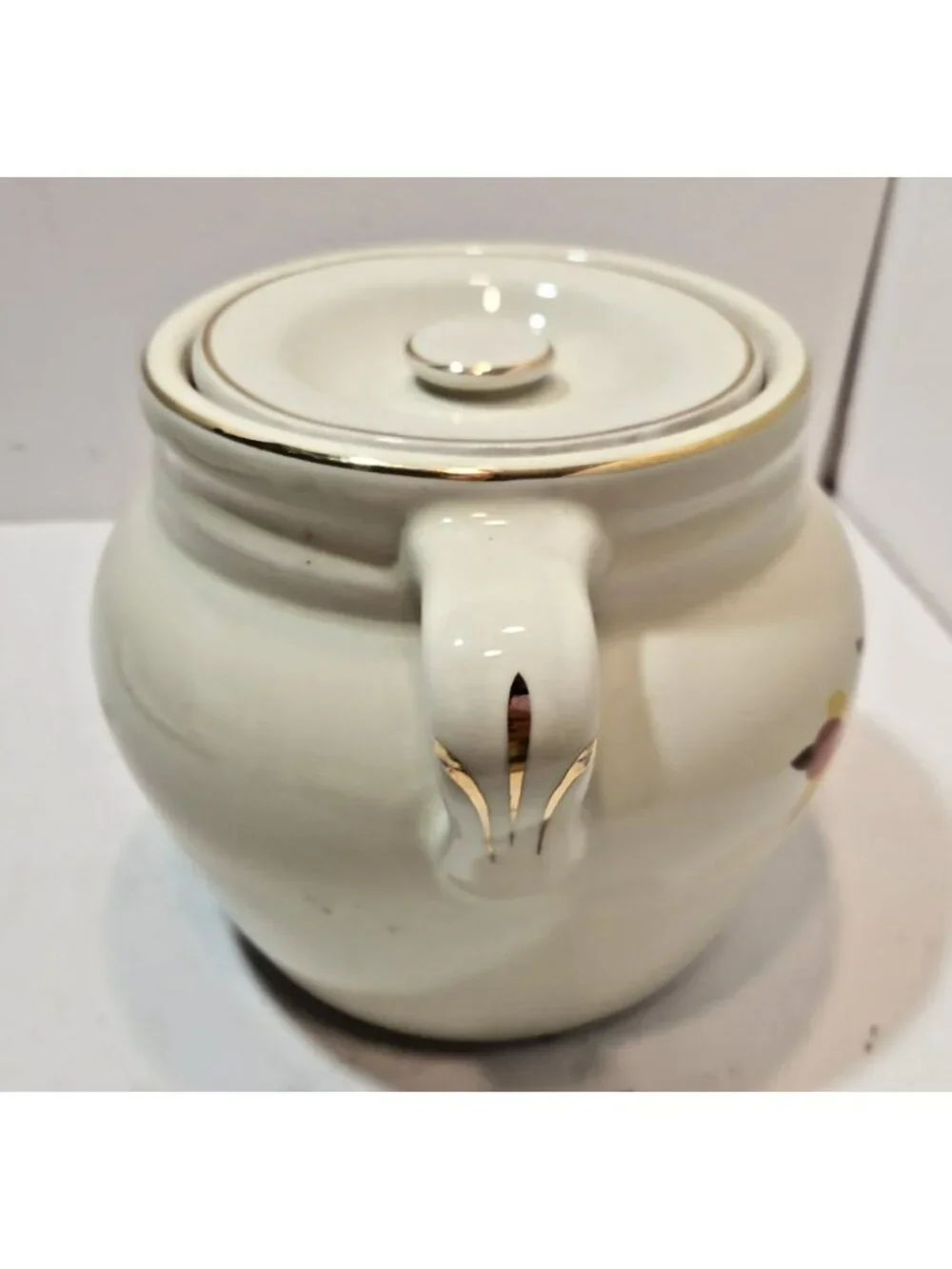 Vtg Hall Autumn Leaf 2 1/4 QT 2 Handled Bean Pot & Lid Mary Dunbar MCM Jewel